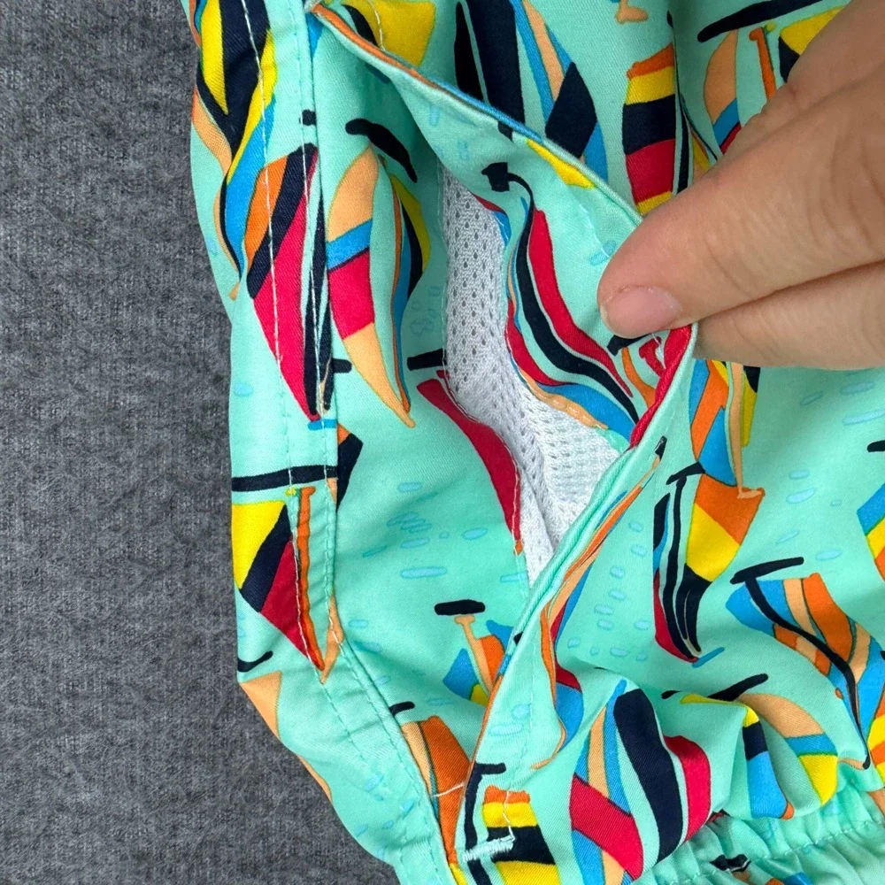 Club Room Swim Trunks Men's XXL Aqua Sailboat Print Drawstring Mesh Lined Shorts
